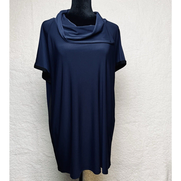 By JJ Dress Navy Sleeveless Asymmetrical Cowl Neck Tunic Dress Womens Size Small - Picture 1 of 6
